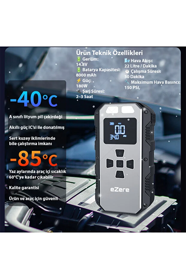 4 in 1 Lastik Sisirme Pompası, Powerbank Ve Starter Akü Takviye cihazı